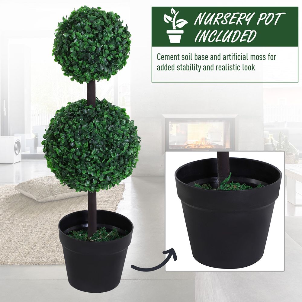 PE Set of 2 Artificial Boxwood Ball Topiary Plant Tree's Green