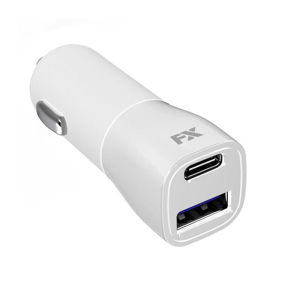 FX Mains Charger Dual USB, USB-A PD20W + USB-A QC3.0 Fast Charger - White