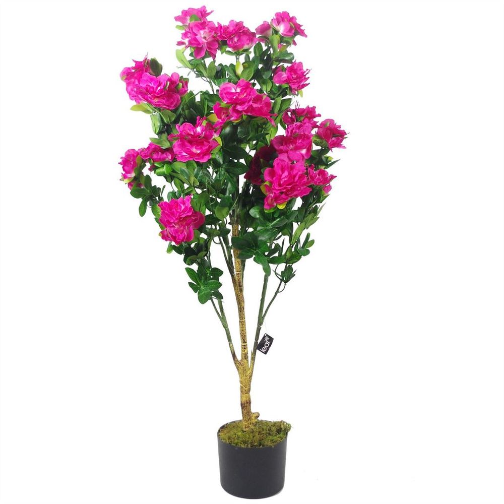 100cm Premium Artificial Azalea Pink Flowers Potted Plant with Silver Metal Planter