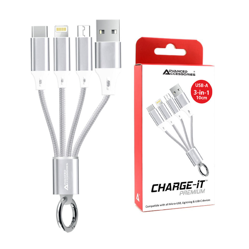 AA CHARGE-iT Premium 3in1 USB Cable - 8 Pin/USB-C/MicroUSB