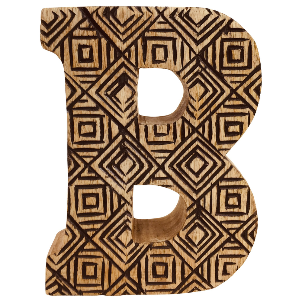 Hand Carved Wooden Geometric Letter B