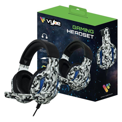 Vybe Headset Camo Design for PS, Xbox & PC Gaming with AUX-in Support,Artic Grey