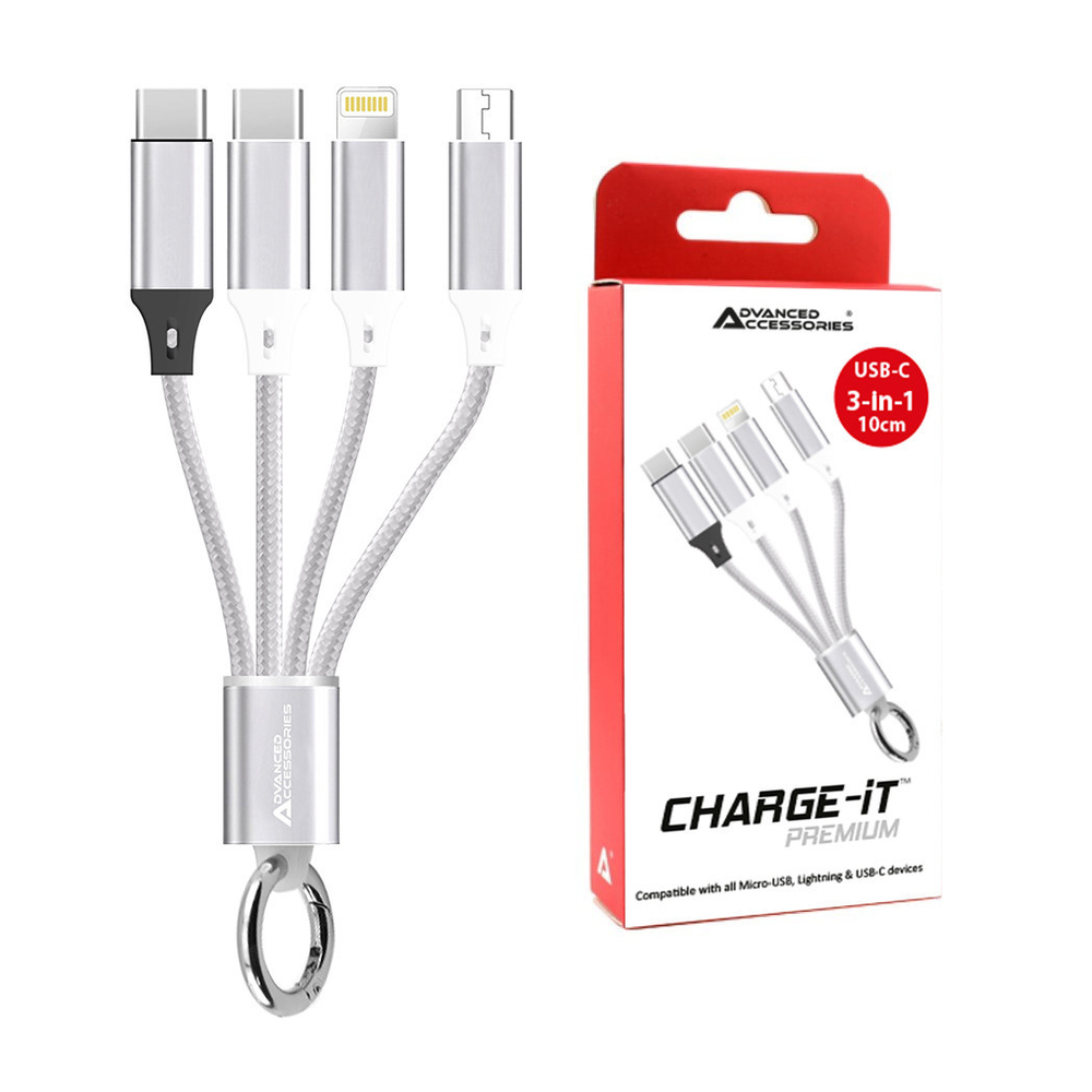 AA CHARGE-iT Premium 3in1 Cable USB-C To 8 Pin/USB-C/Micro USB