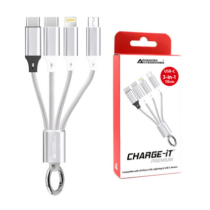 AA CHARGE-iT Premium 3in1 Cable USB-C To 8 Pin/USB-C/Micro USB