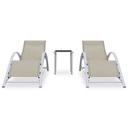 Sun Loungers 2 pcs with Table Aluminium Cream