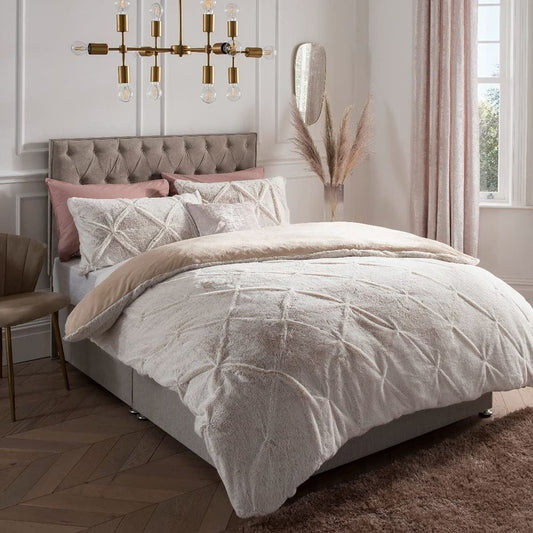 ROUCHED FAUX FUR DUVET SET NATURAL SB