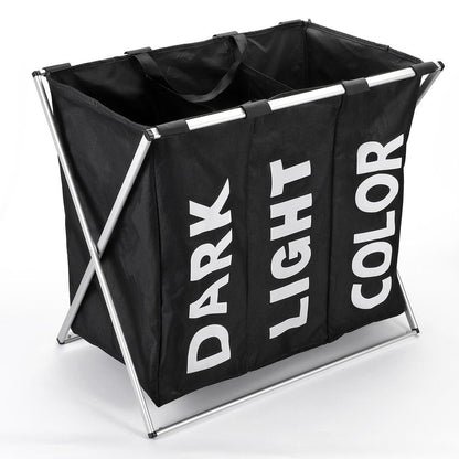 Foldable Collapsible Laundry Bag Basket with 3 Compartments & Stand