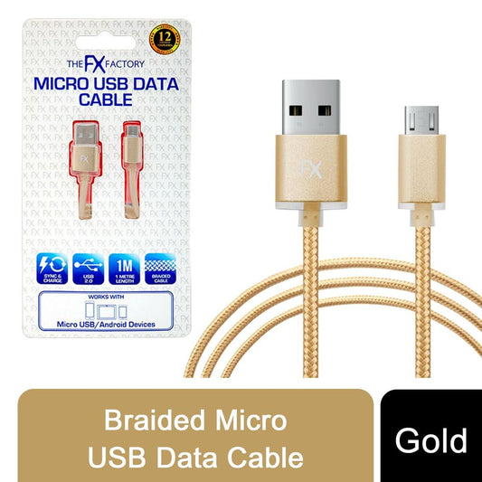 Fx Braided Micro USB Data Cable, Gold, Rose Gold, Space Grey, Silver[Gold]