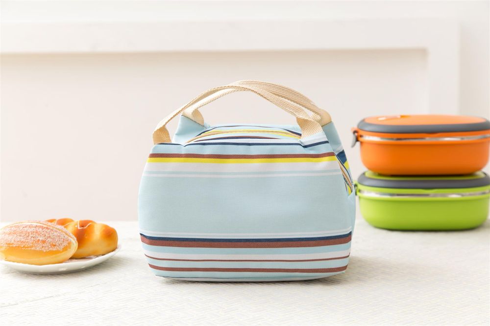 Insulated Striped Canvas Thermal Lunch Bag - in Various Colours