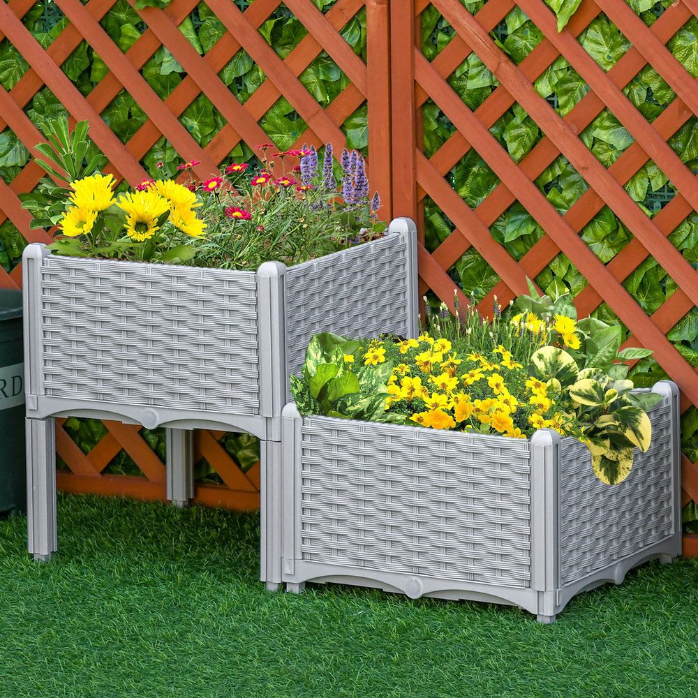 PP Set Of 2 Raised Outdoor Garden Planter Box