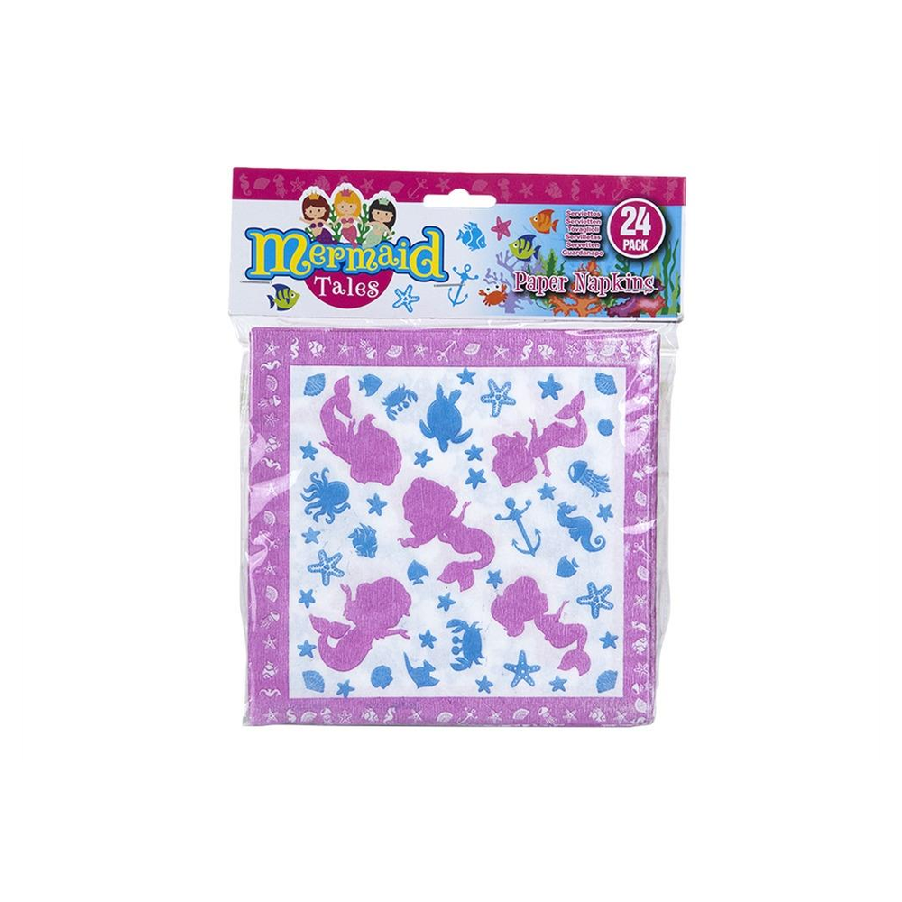 PMS Mermaid Design 2 Ply Disposable Napkins 33cm x 33cm, 1 Pack of 24 Napkins