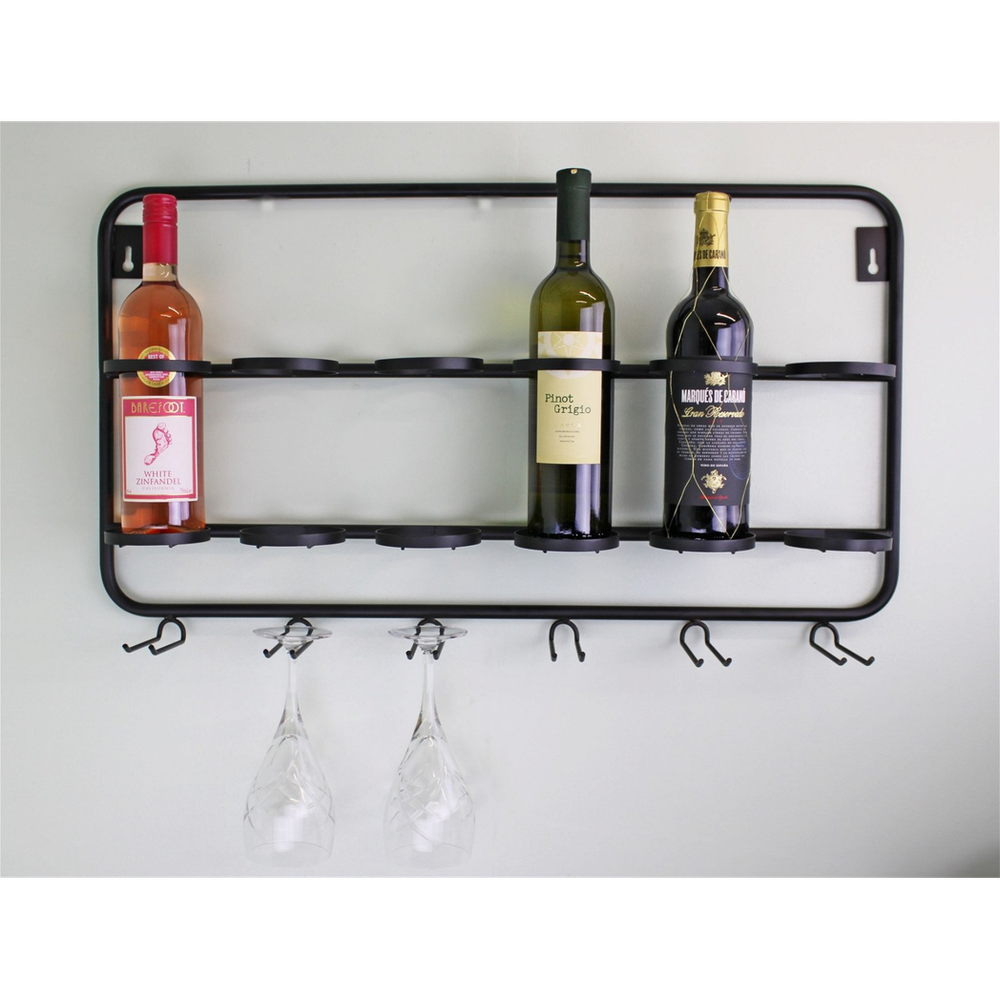 Wall Mounted Six Bottle And Wine Glass Holder