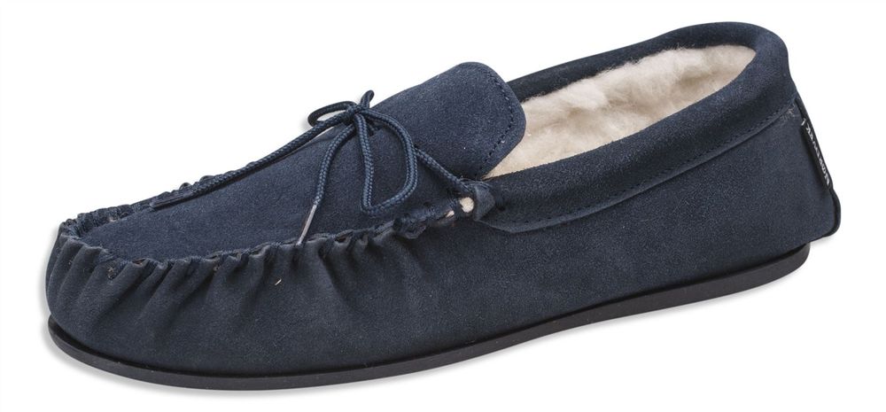 Nordvek Mens Sheepskin Suede Moccasin Slippers With Rubber Sole - 422-100