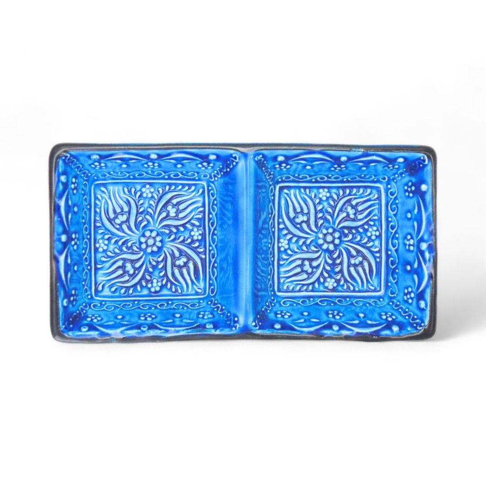 2-in-1 Blue Square Snack and Dip Bowl for Divided Servings