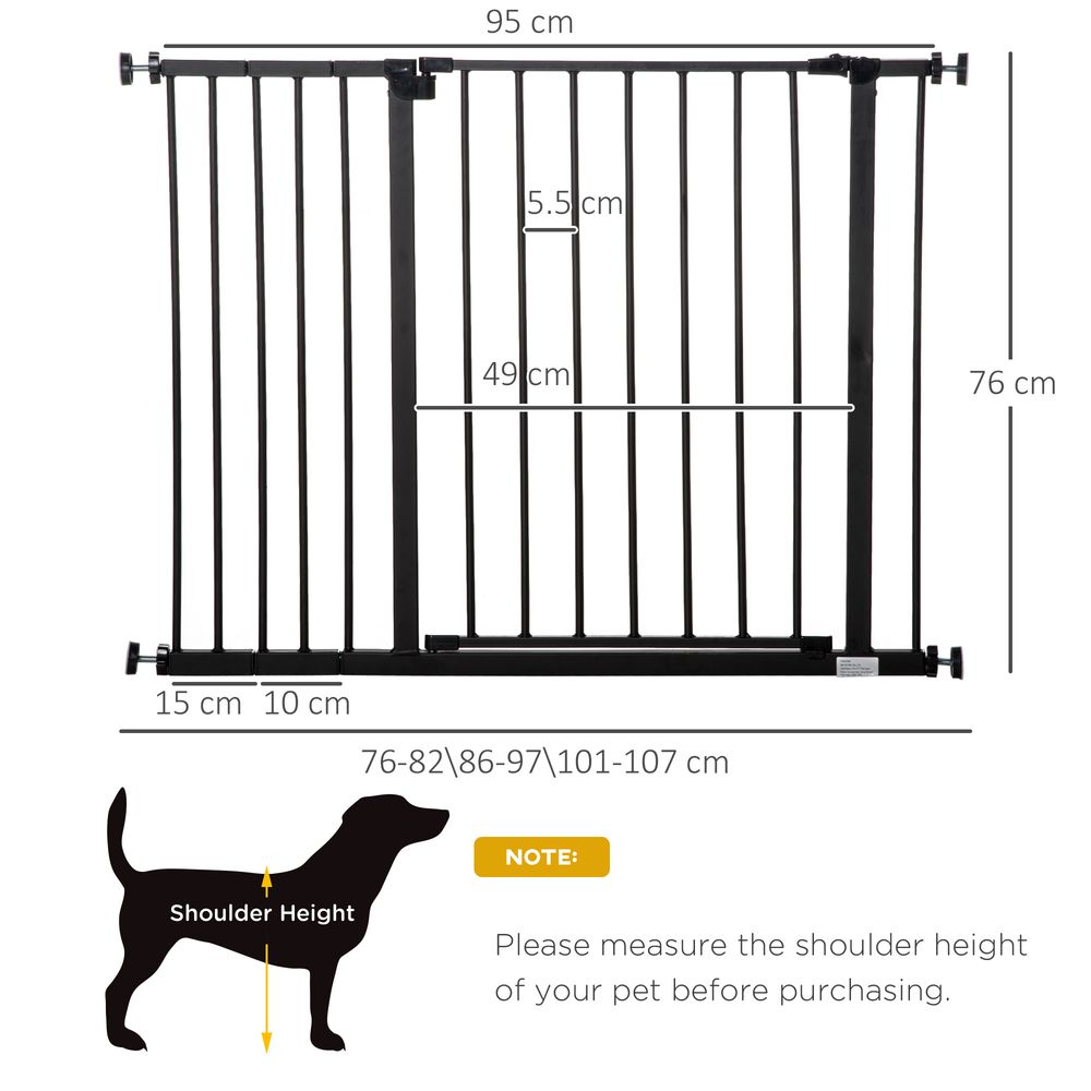 Pressure Fit Dog Gate Pet Barrier for stairs doorway, 76-107cm Width Black