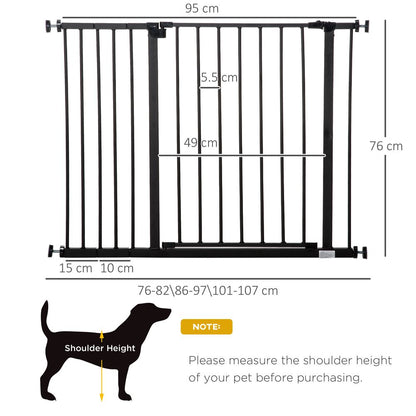 Pressure Fit Dog Gate Pet Barrier for stairs doorway, 76-107cm Width Black