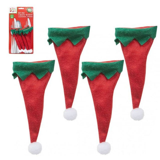 Set Of 4 Elf Hat Cutlery Holders On Backing Card