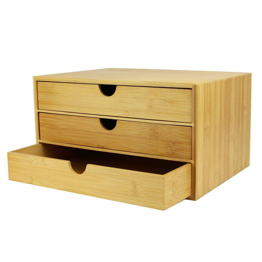 Bamboo Desktop 3 Drawer Organiser - Wide Opening | M&W