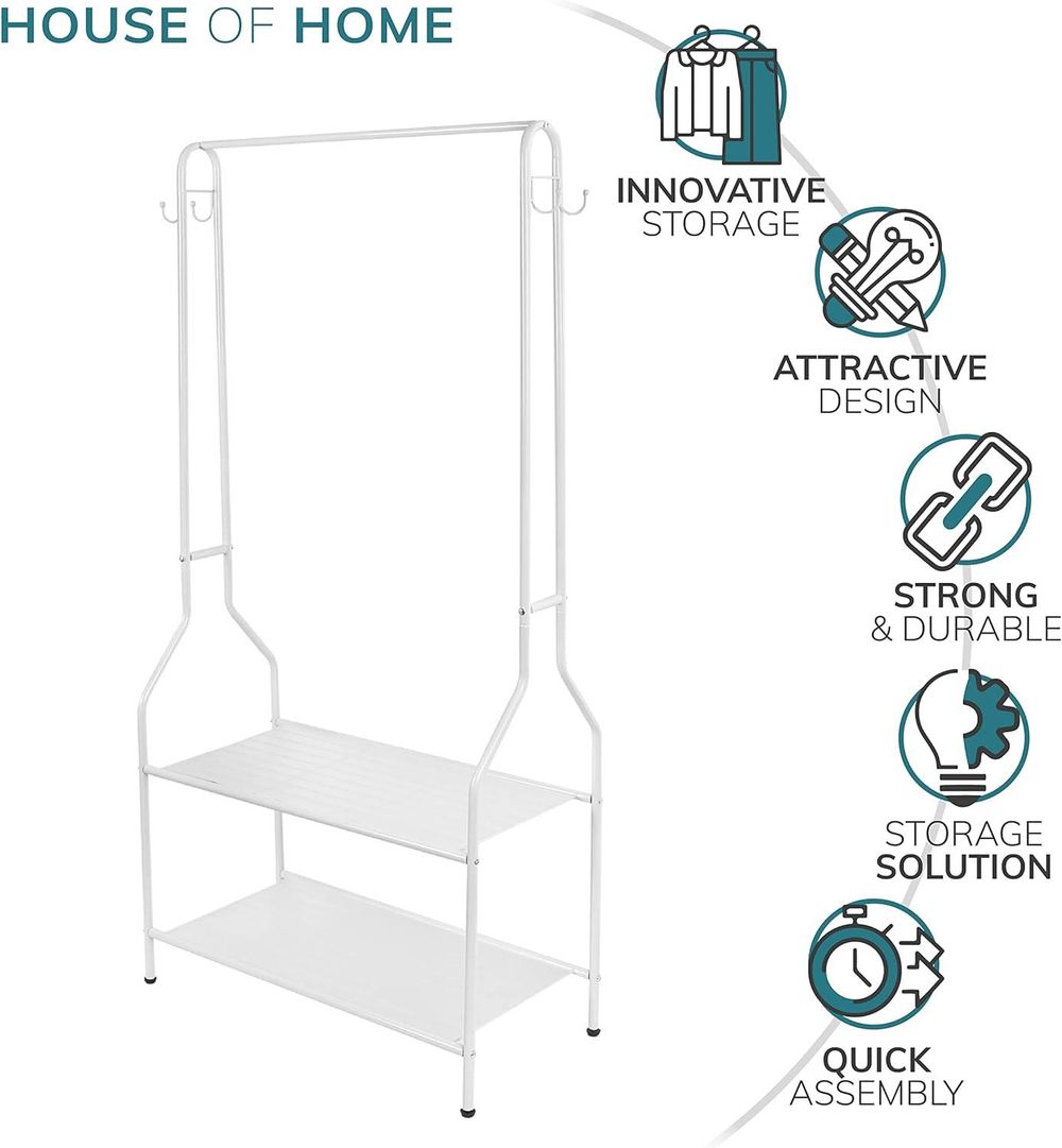 Clothes Rail Black With Two Shelves in Black Powder Coating