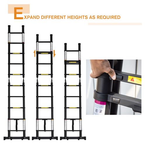 DURHAND 3.2m Extendable Aluminium Ladder, Portable 10 Step Ladder, Black