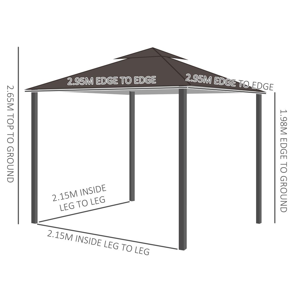 3x3 m Gazebo W/Side Panel-Brown