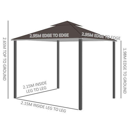 3x3 m Gazebo W/Side Panel-Brown