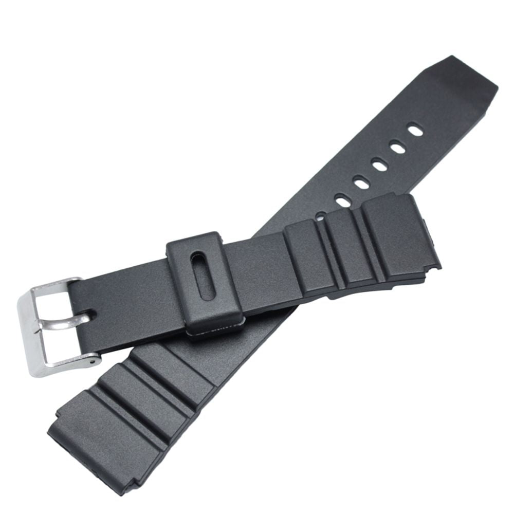 PU Watchband 18mm 20mm 22mm Men Black Sports Diving Watch Strap Silver Stainless Steel Buckle