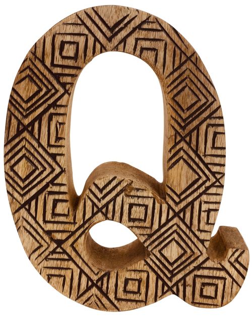 Hand Carved Wooden Geometric Letter Q