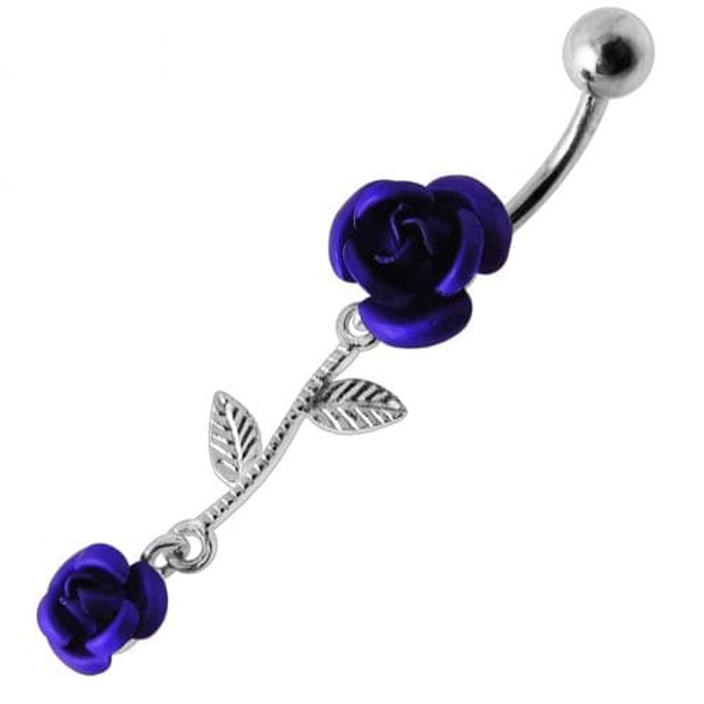 Double Rose Jeweled Dangling Belly Ring