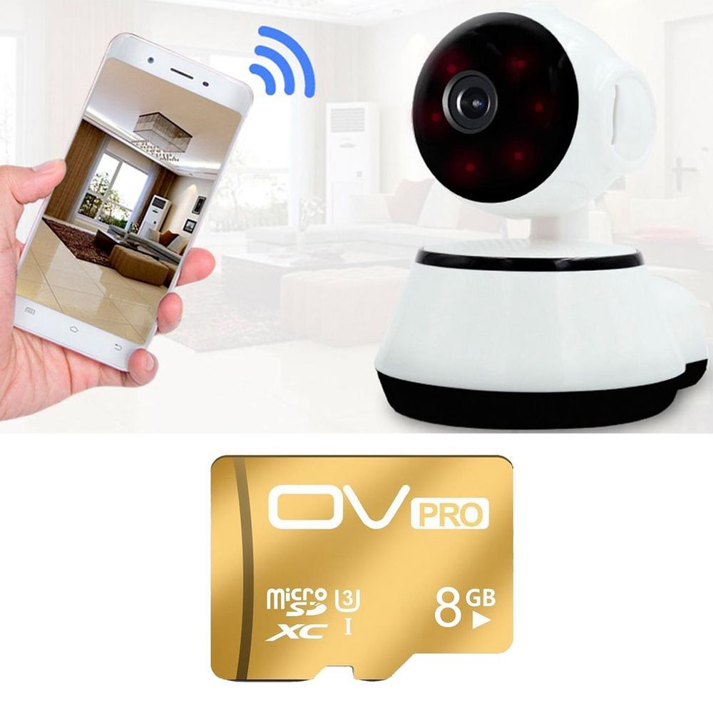 Aquarius 360 HD Indoor Smart Home White Camera With 8GB Gold Micro Sd Card