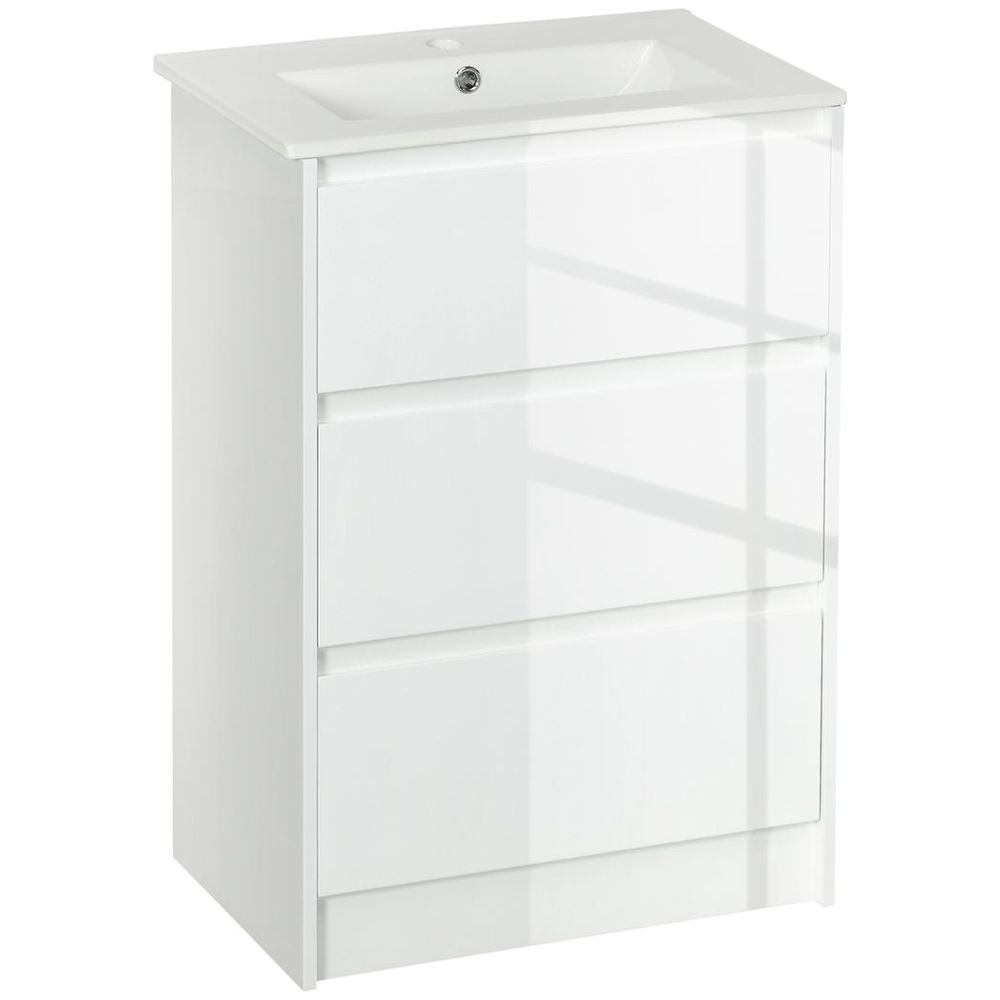 600mm Bathroom Vanity Unit w/ 1 Tap Hole Basin Drawers Gloss White