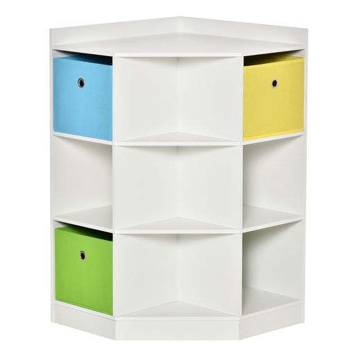 HOMCOM 3 Tier Kids Bookcase Toy Organiser Storage w/ 3 Fabric Drawers, White