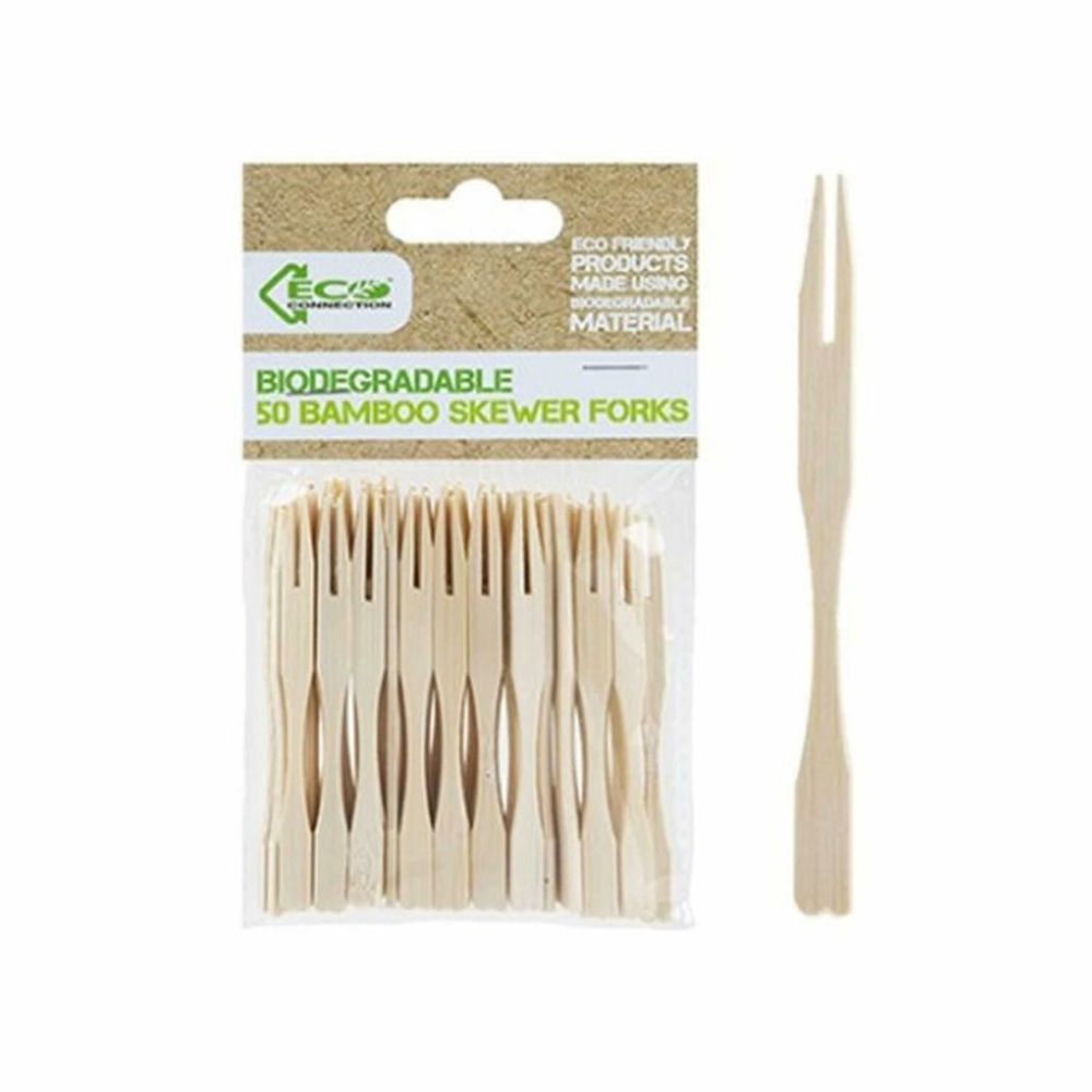 ECO Connection Pack Of 50 Disposable Natural Bamboo Skewer Forks