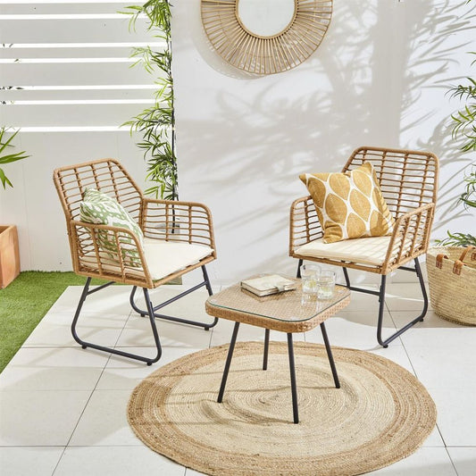 Neo 3 Piece Bamboo Style Garden Table & Chairs Bistro Set