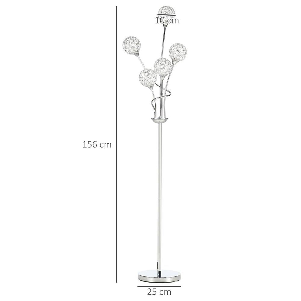 K9 Crystal Floor Lamp for Living Room, 5 Light Upright Standing Lamp, Silver