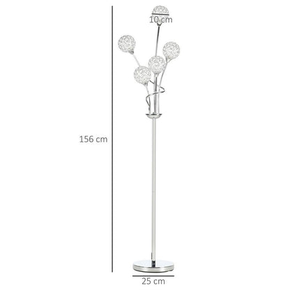 K9 Crystal Floor Lamp for Living Room, 5 Light Upright Standing Lamp, Silver