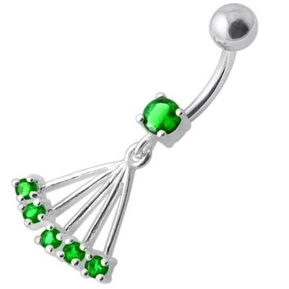 Navel Ring with Big Long Dangling Jeweled Chains With SS Curved Bar