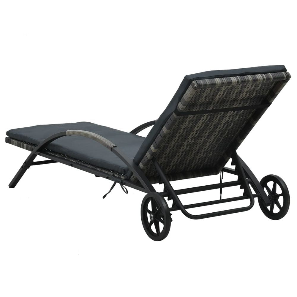 Sun Lounger with Cushion & Wheels Poly Rattan Anthracite