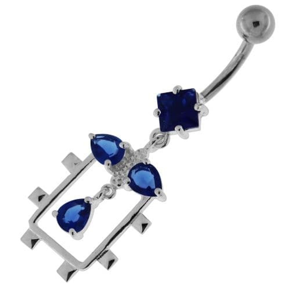 Fancy Jeweled Dangling Sterling Silver Belly Button Ring