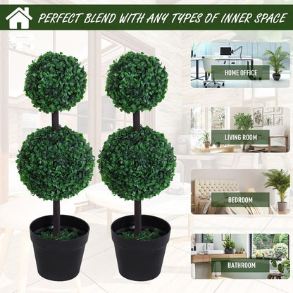 PE Set of 2 Artificial Boxwood Ball Topiary Plant Tree's Green