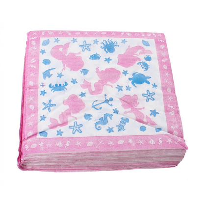 PMS Mermaid Design 2 Ply Disposable Napkins 33cm x 33cm, 1 Pack of 24 Napkins