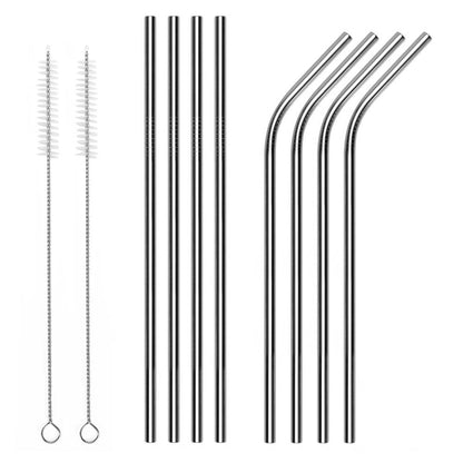Reusable 8pc Stainless Steel Straws with 2 Cleaning Brushes