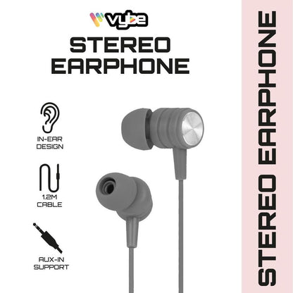 Vybe Bass Enhancement One-Touch Remote 3.5mm AUX-in Stereo Earphones, Space Grey