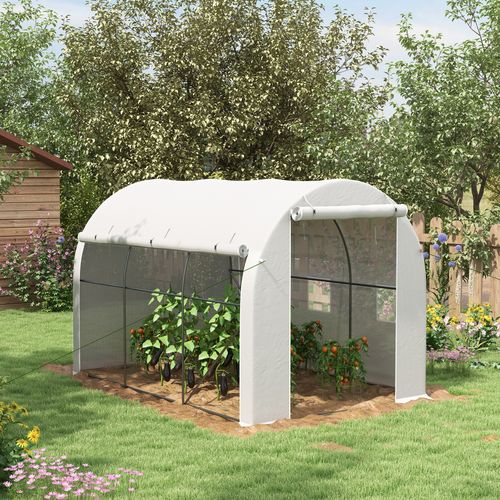 Outsunny Polytunnel Greenhouse with PE Cover, Galvanised Steel Frame, White