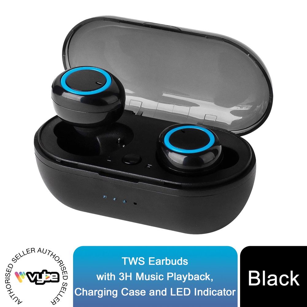 Vybe TWS Earbuds with 3H Music Playback, Charging Case and LED Indicator - Black