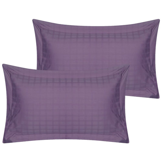 400TC - 100% Cotton Satin Stripe Check Pillowcase Pair Purple