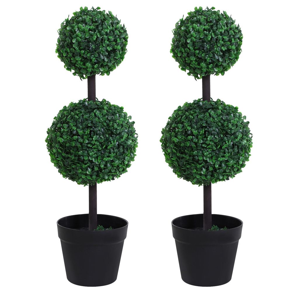 PE Set of 2 Artificial Boxwood Ball Topiary Plant Tree's Green