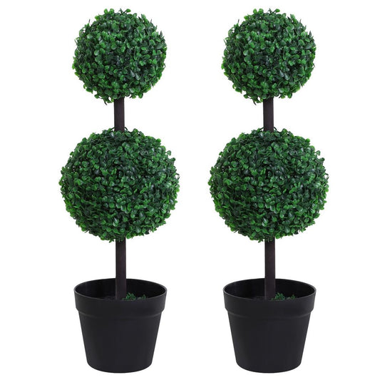 PE Set of 2 Artificial Boxwood Ball Topiary Plant Tree's Green