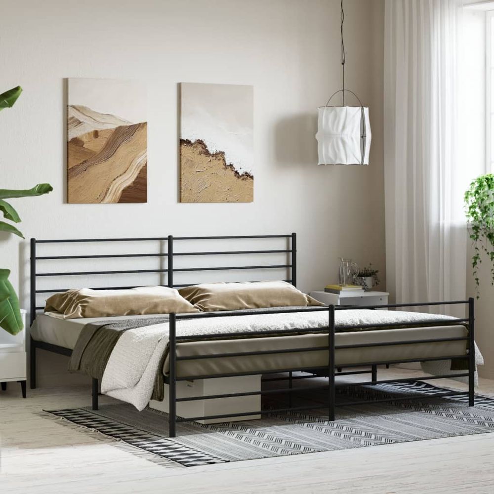 vidaXL Metal Bed Frame with Headboard and Footboard Black 180x200 cm 6FT Super King