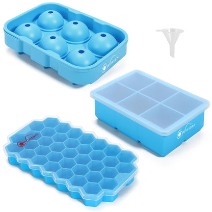 3 Pack Ice Cube Tray Easy-Release Silicone Flexible Ice Mould Tray